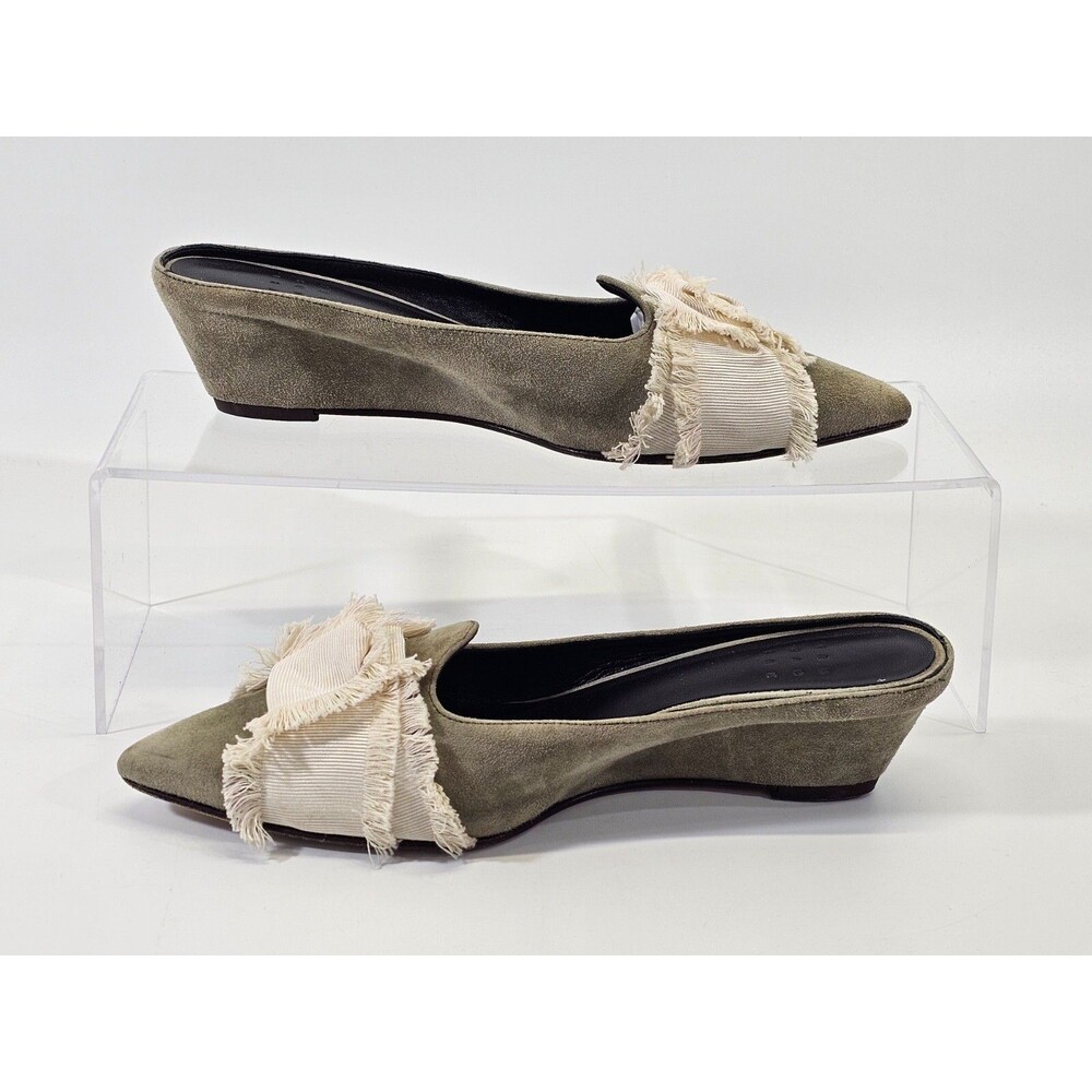 TRA MAD RKE 38 Suede Slip On Mule Wedge Heels Bow Detail Comfort Shoes GUC - Picture 2 of 10